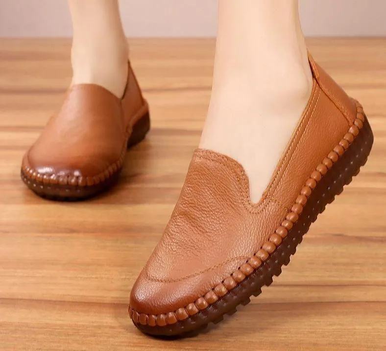 Women's Casual Shoes Leather Handmade Flats AH8992