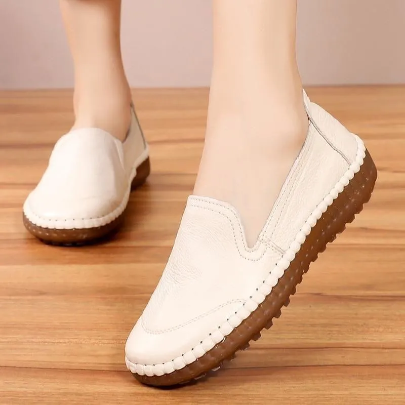 Women's Casual Shoes Leather Handmade Flats AH8992