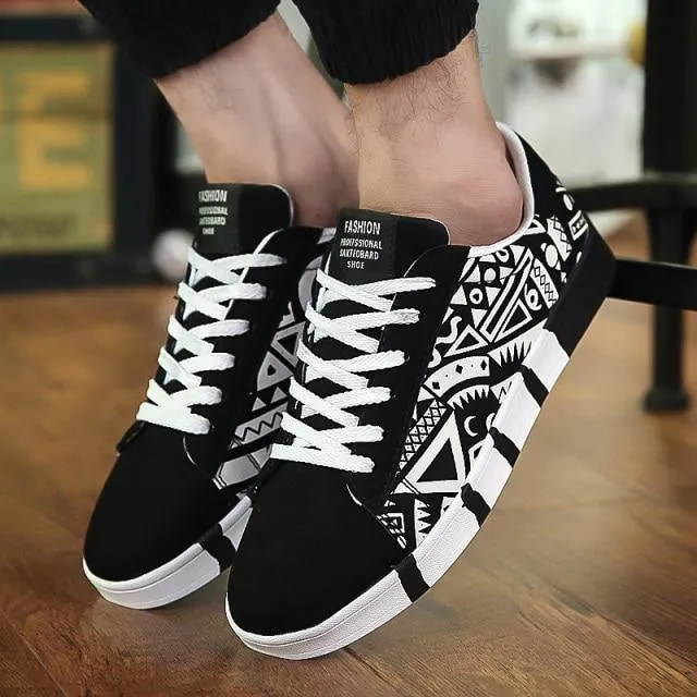 Women's Men's Unisex Casual Shoes Black White Vulcanized Flat Sneakers