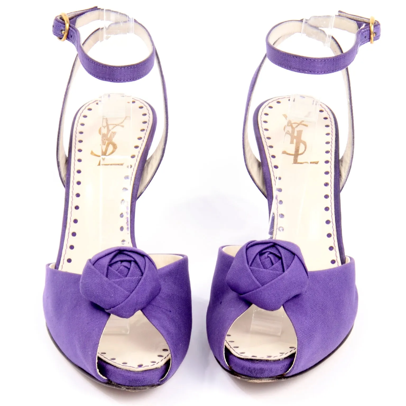 Yves Saint Laurent Purple Ankle Strap Heels With Peep Toe