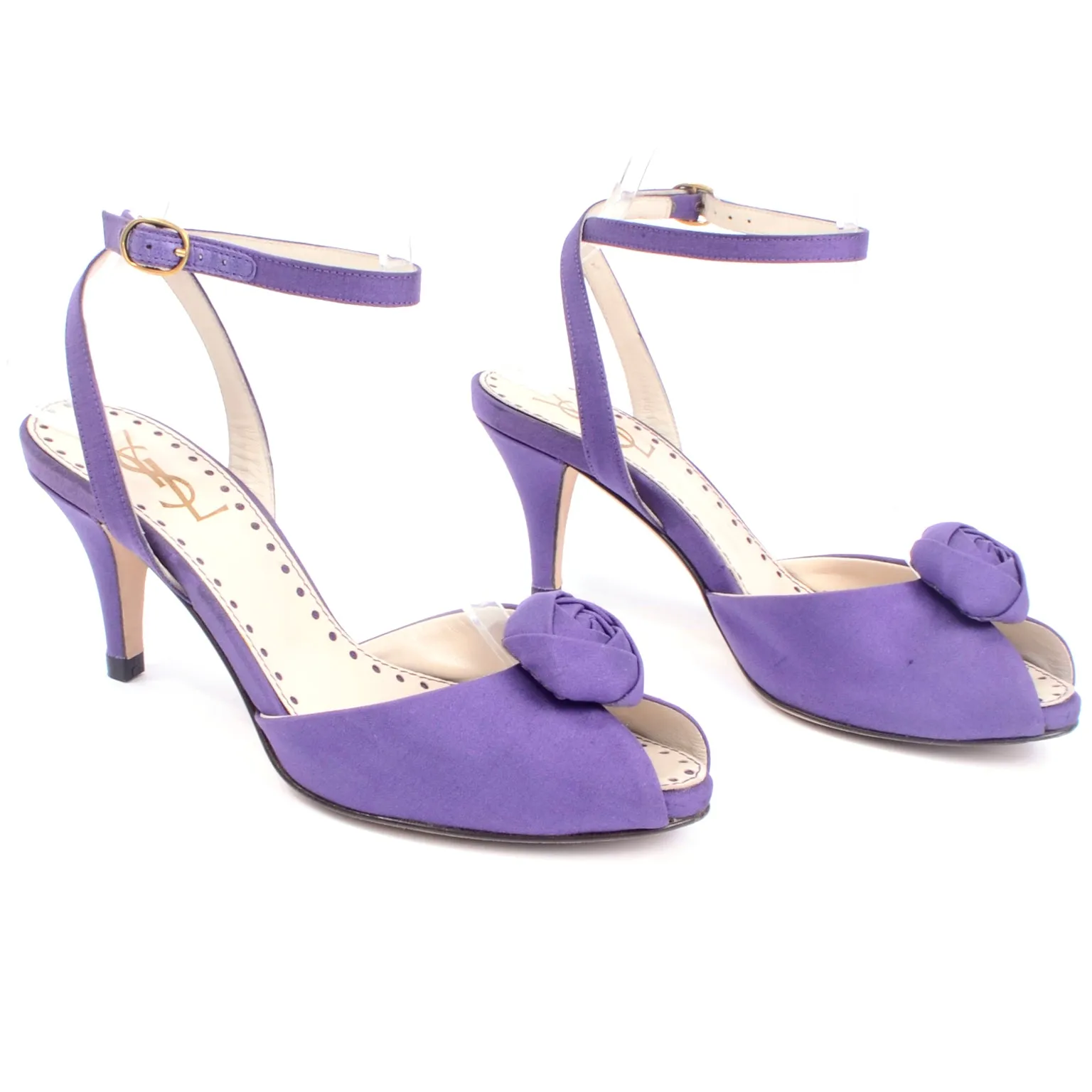 Yves Saint Laurent Purple Ankle Strap Heels With Peep Toe