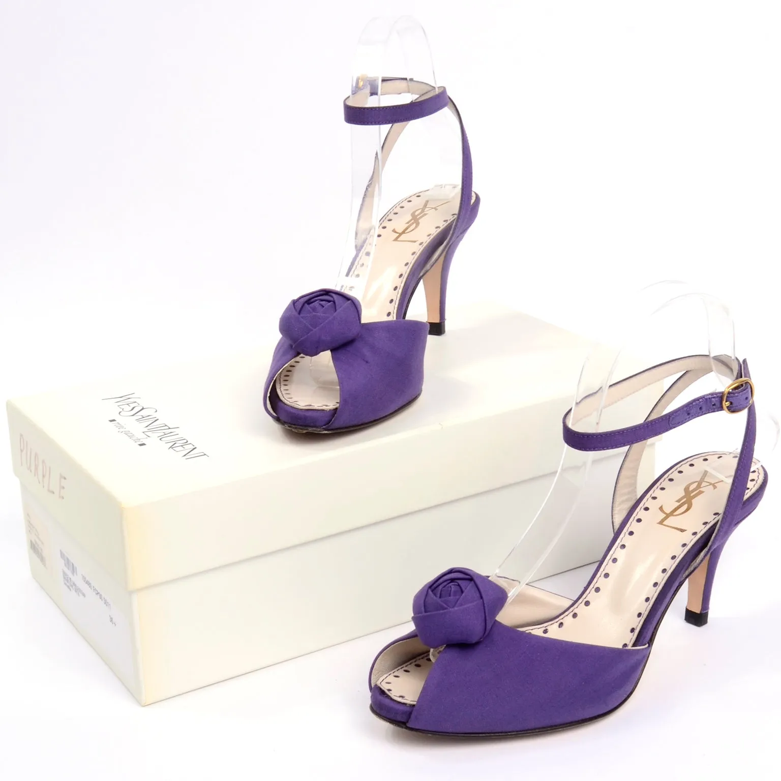 Yves Saint Laurent Purple Ankle Strap Heels With Peep Toe