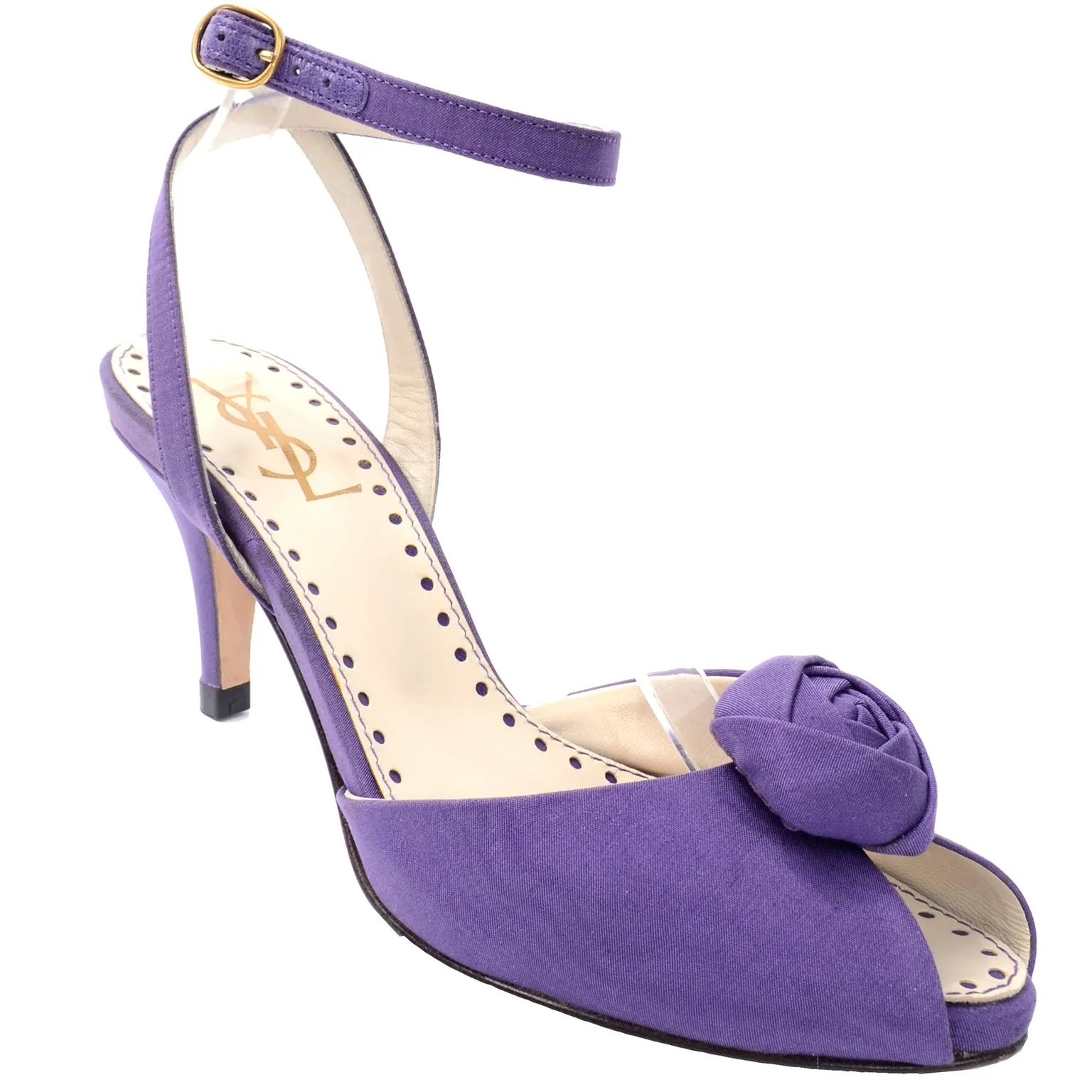 Yves Saint Laurent Purple Ankle Strap Heels With Peep Toe