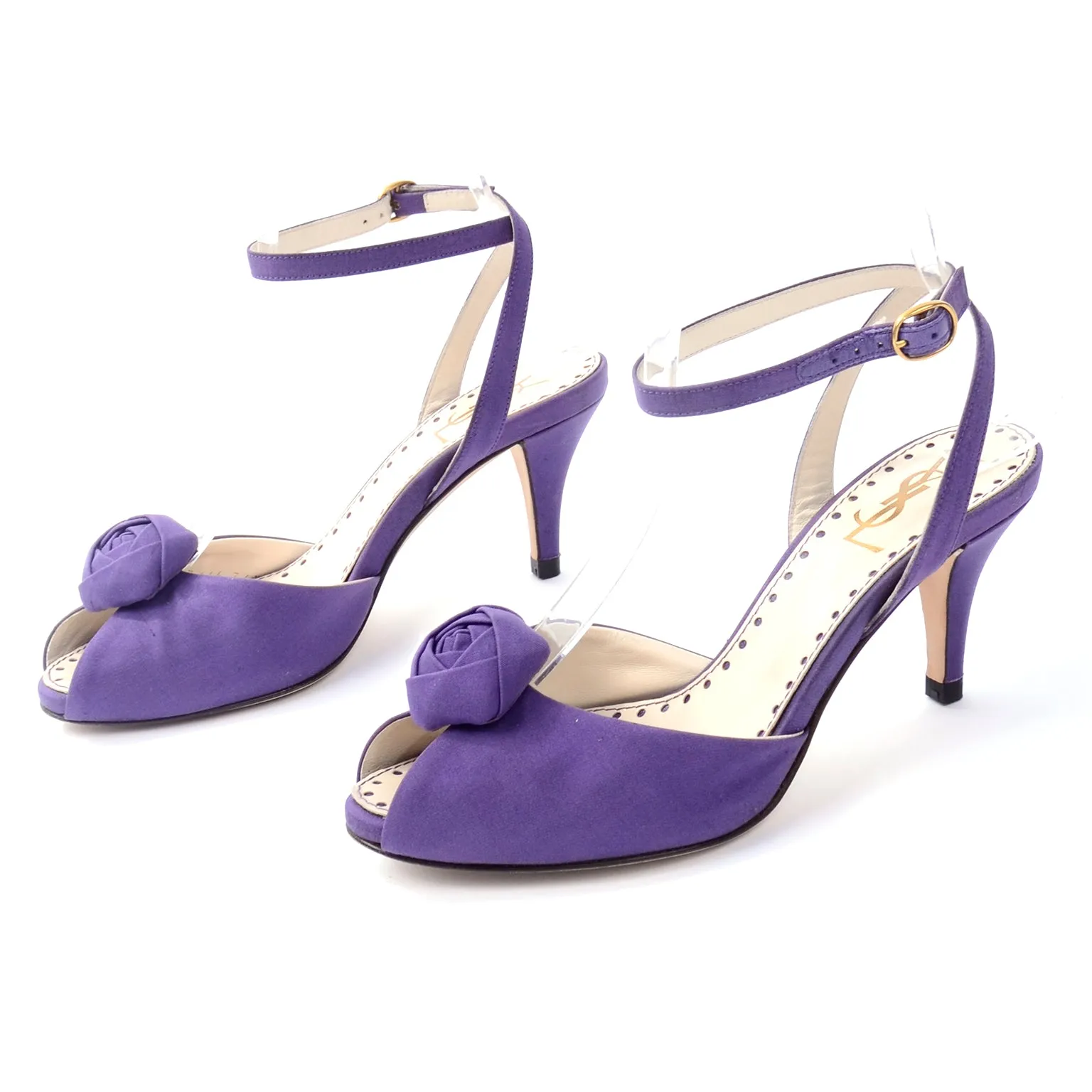 Yves Saint Laurent Purple Ankle Strap Heels With Peep Toe